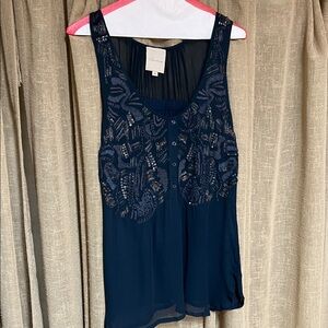 Embroidered Sleevelessdark teal tank tops